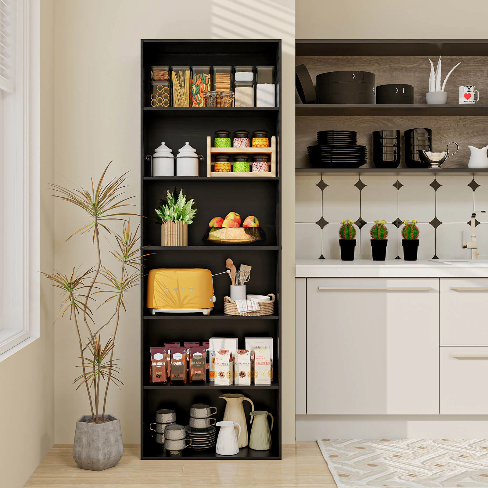 Costway 70" Tall 6-Tier Bookcase with 6 Open Shelves Anti-Toppling Kits for Living Room Natural
