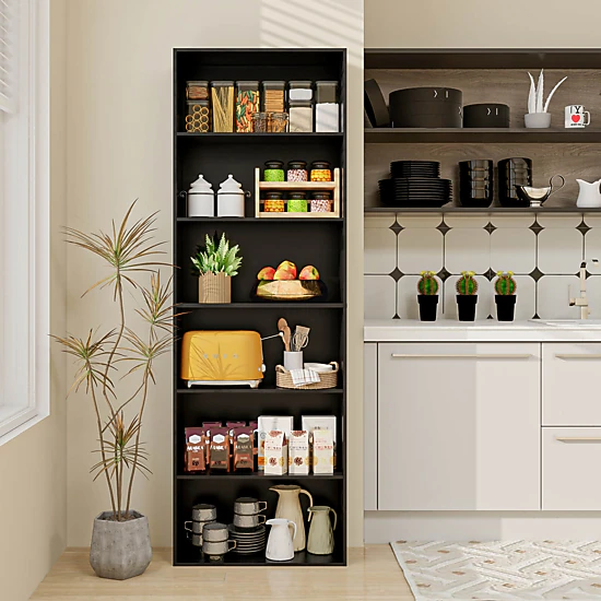 Costway 70" Tall 6-Tier Bookcase with 6 Open Shelves Anti-Toppling Kits for Living Room Natural