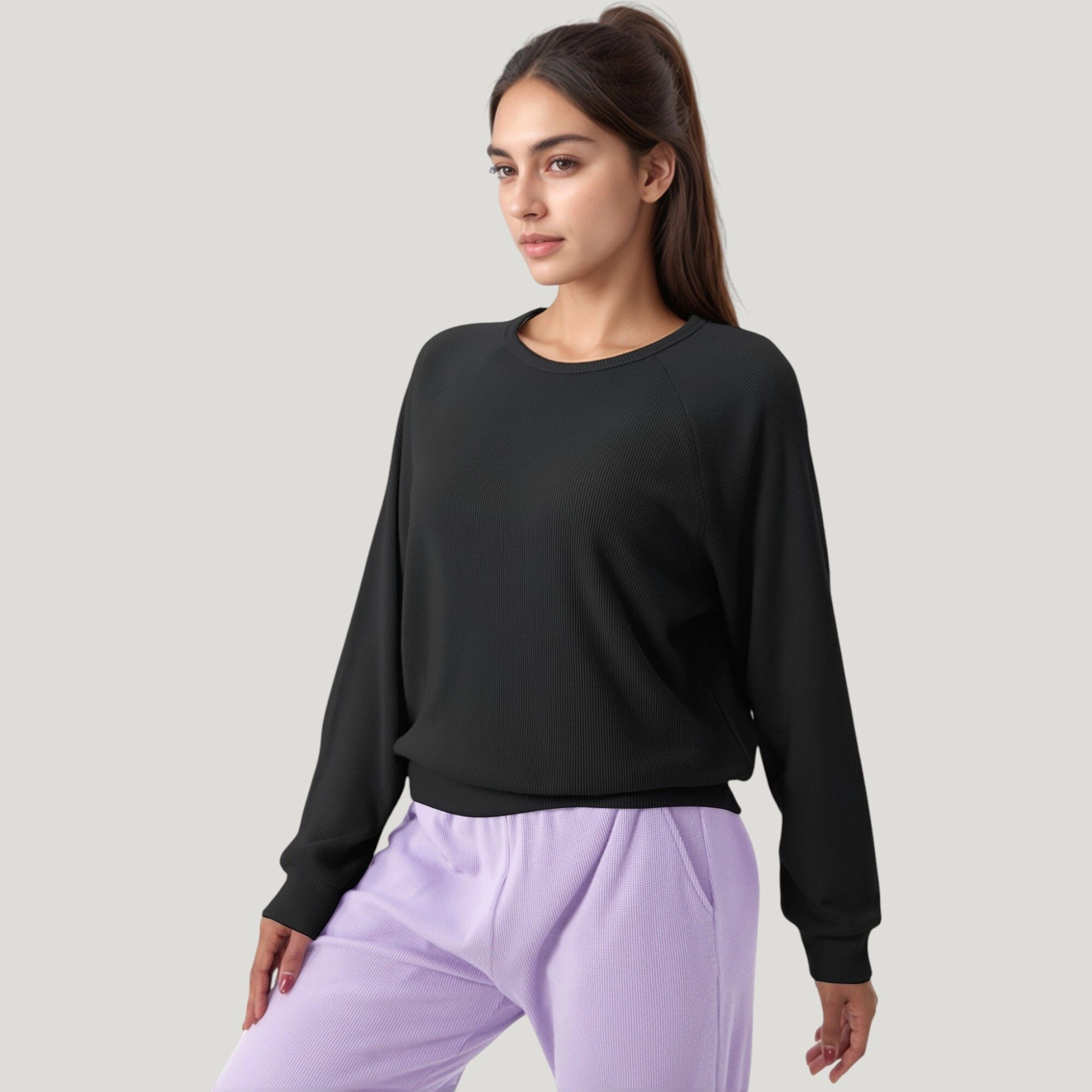 Anna-Kaci Women's Long Sleeve Crew Neck Fashion Pullover Top with Relaxed Fit and Ribbed Cuffs