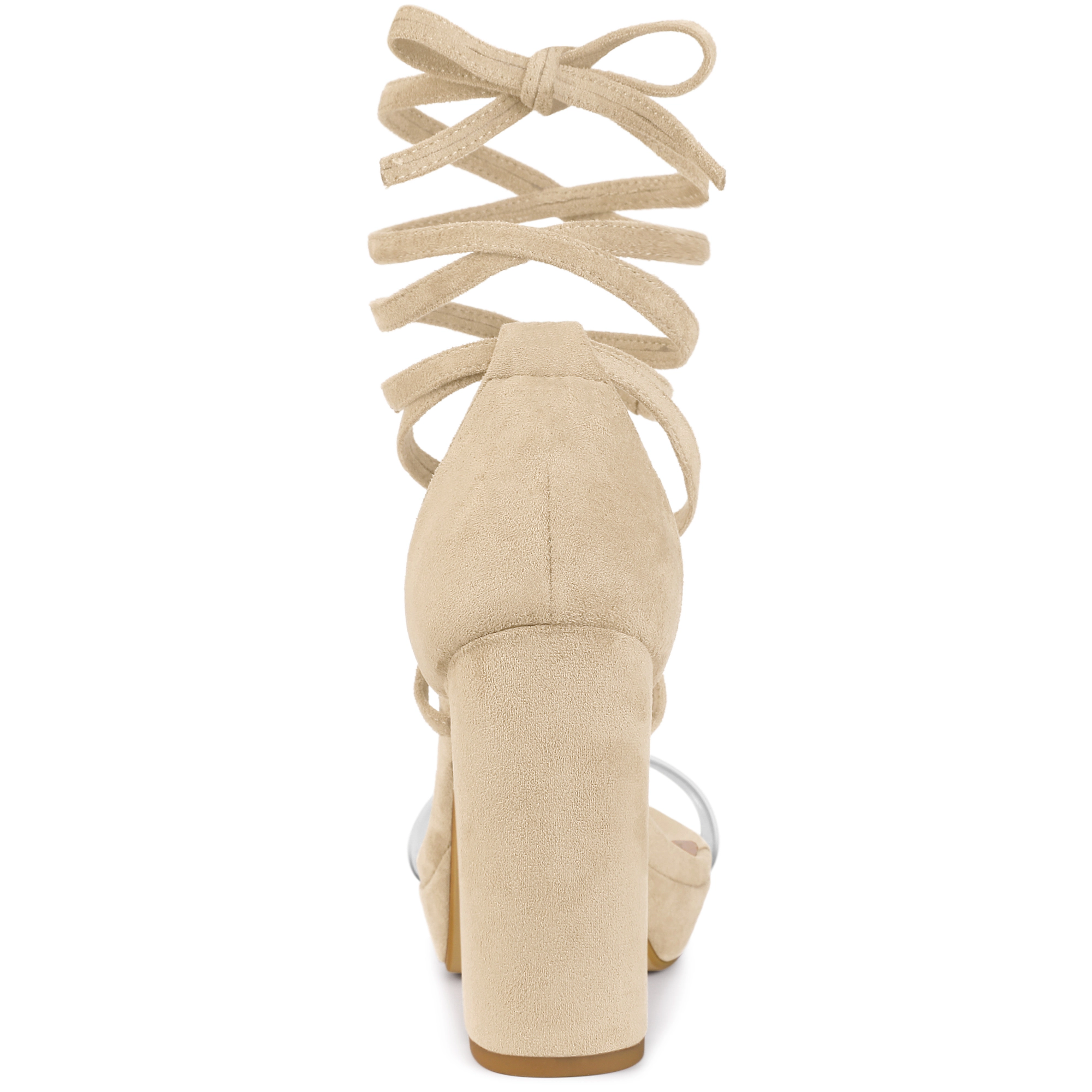 BLISSFUL STEP Women's Faux Suede Platform Lace Up Clear Chunky Heels Sandals