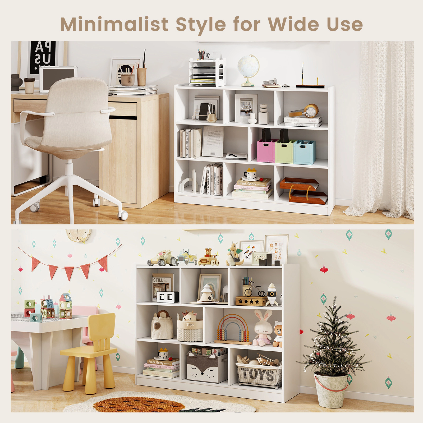 SUGIFT 3-Tier 8-Cube Engineered Wood Floor Standing Bookcase 132-lb Top Capacity 48-in Wide Storage Shelves White