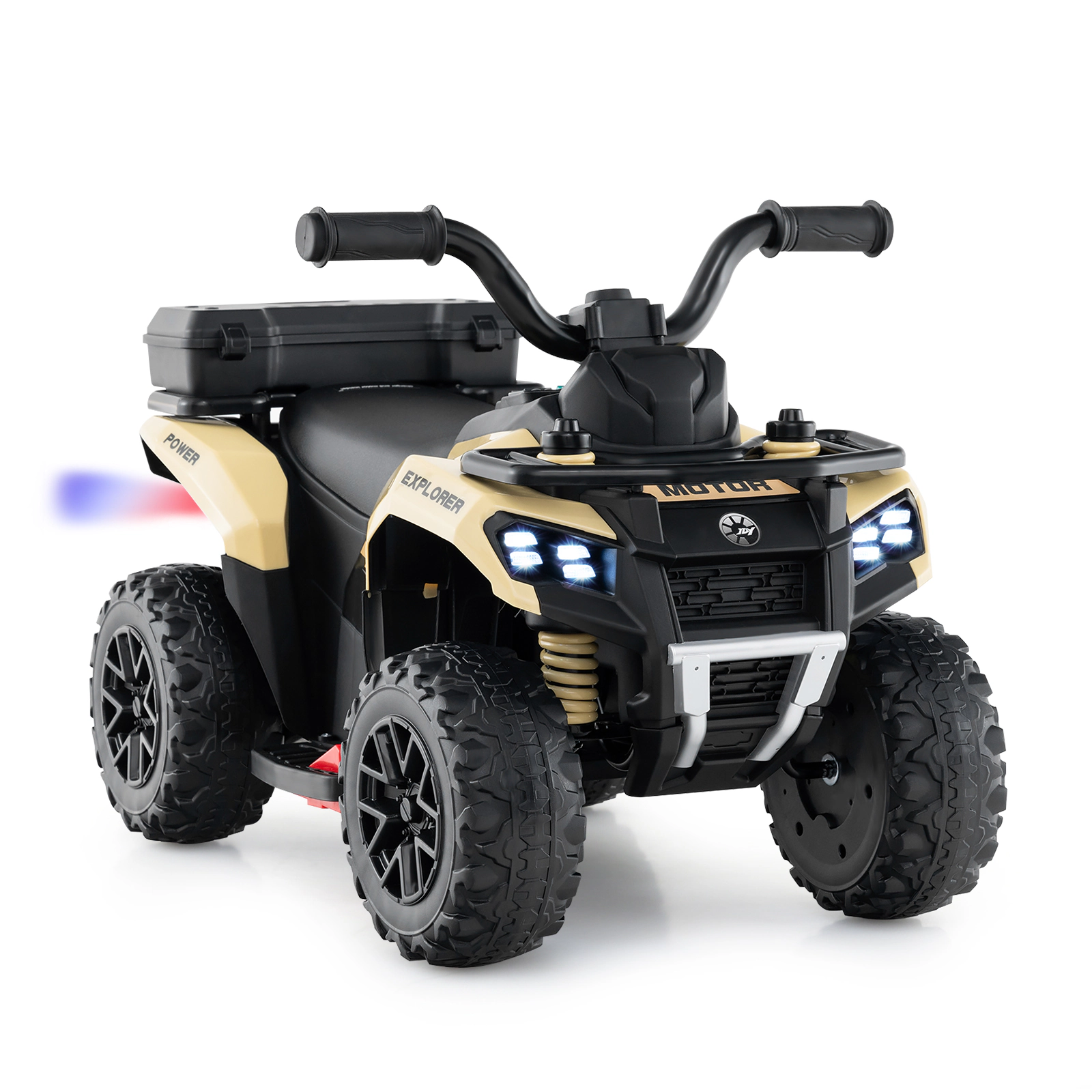 SUGIFT 6V Kids Ride On ATV with Spray Function and Storage Box 44-lb Capacity Ages 18 Months and Up Khaki with Music