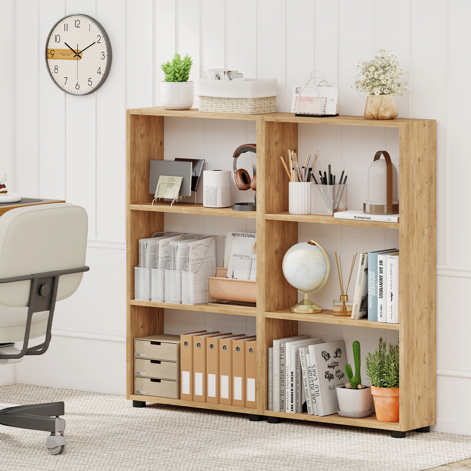 Costway 2PCS Bookshelf 3-Tier Bookcase w/Anti-Tipping Kit for Living Room Home Office Brown
