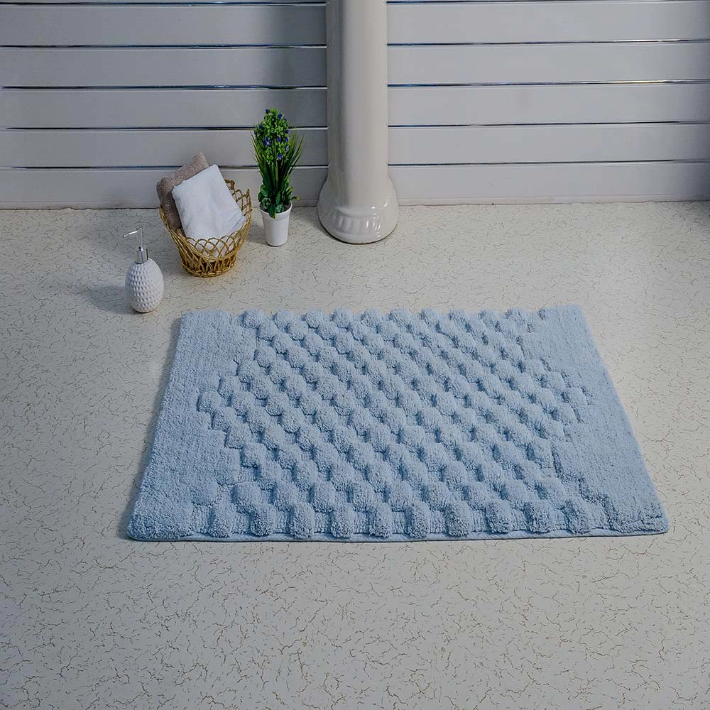 Knightsbridge Luxurious Block Pattern High Quality Year Round Cotton With Non Skid Back Bath Rug
