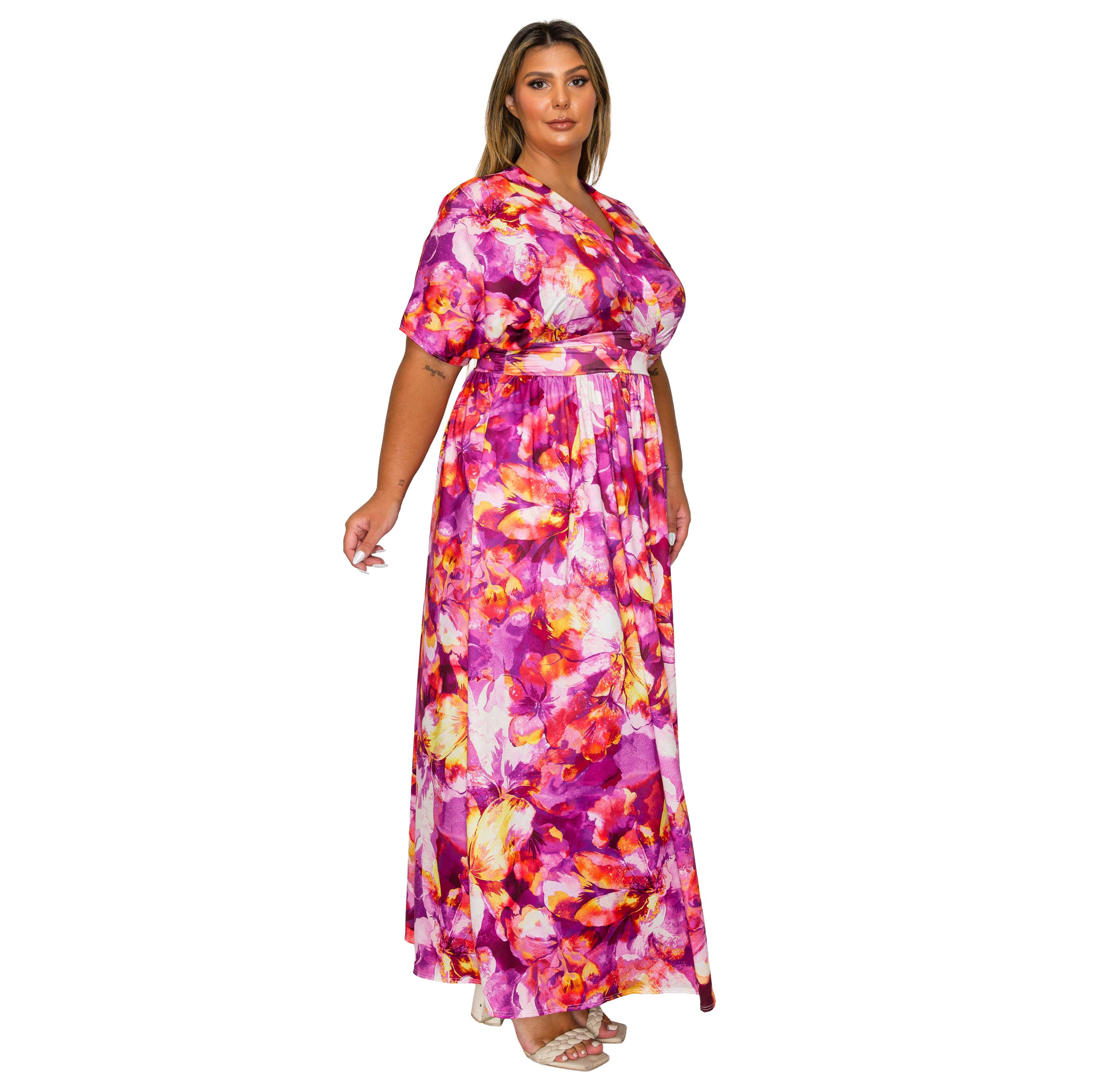 L I V D Women's Plus Size Minoa Floral Empire Waist Dress