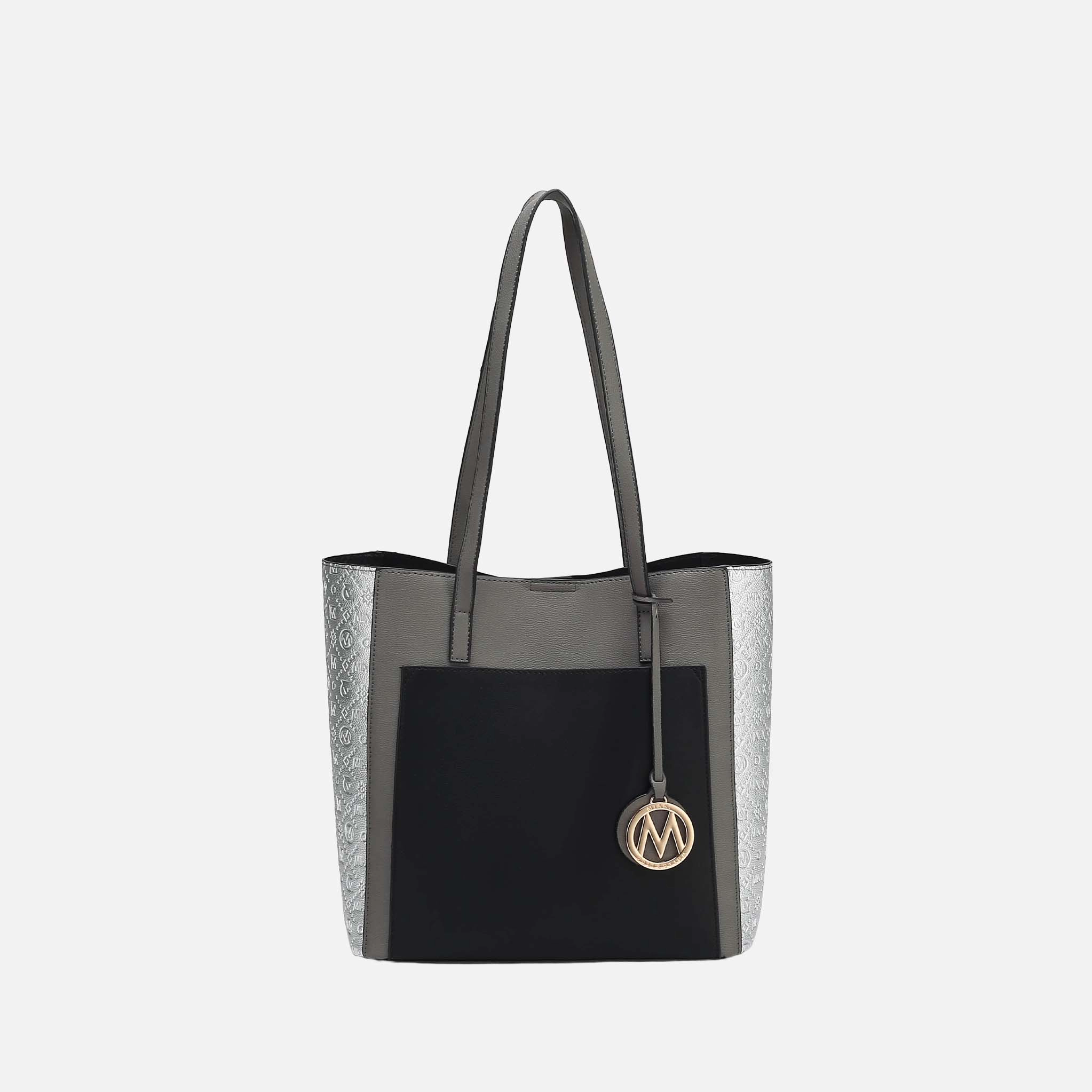 Mia K Collection Leah Color Block Vegan Leather Tote - Magnetic Snap, Zip Pocket, Metal Feet