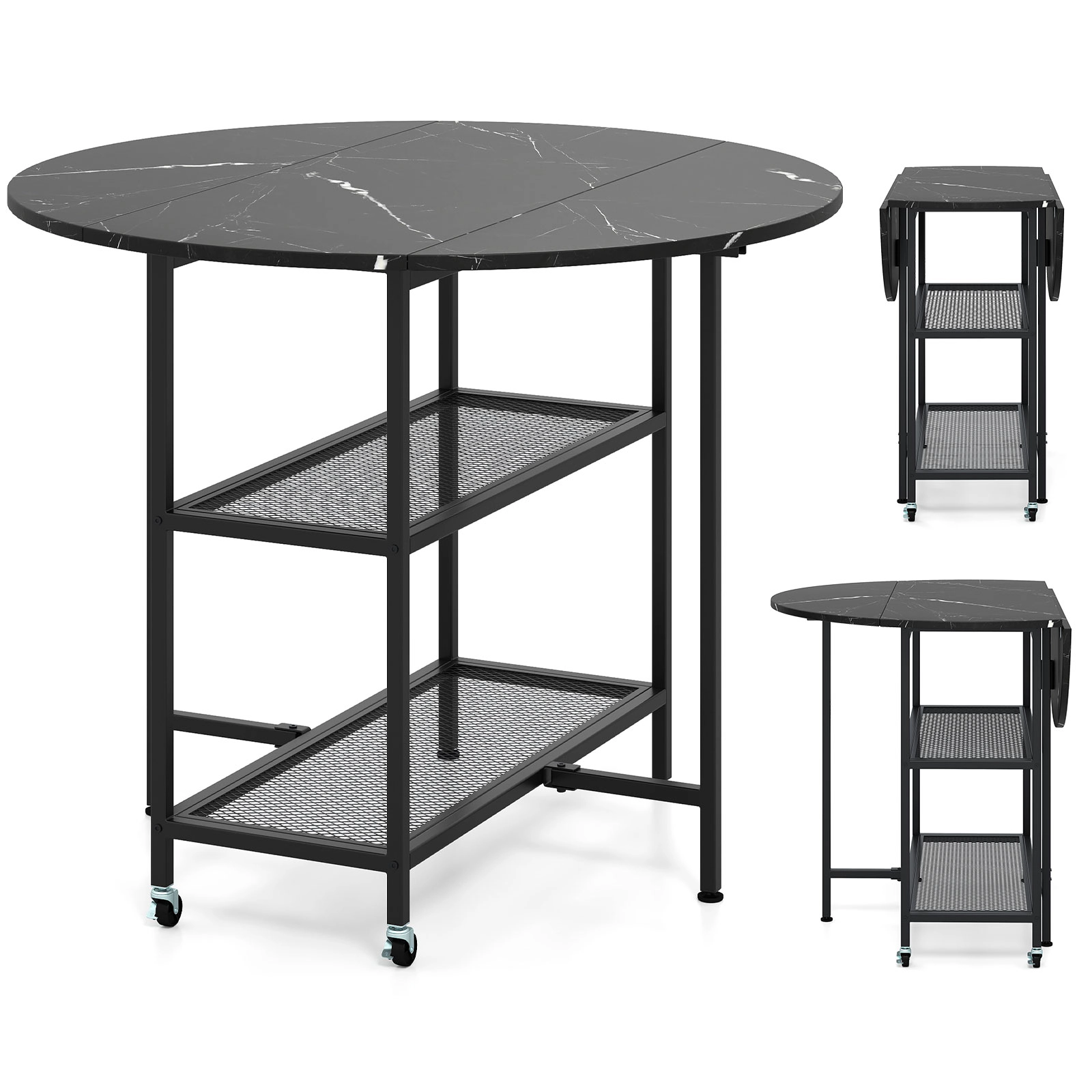 LJG Folding Round Dining Table with Lockable Wheels