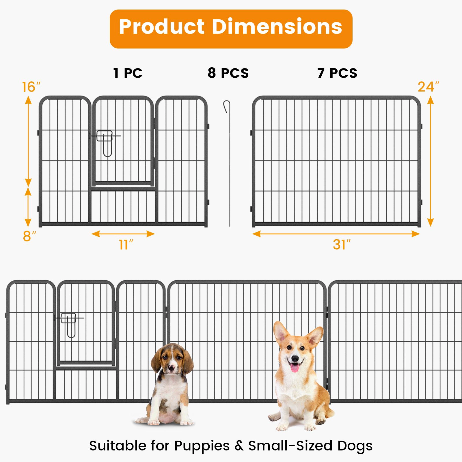 SlickBlue Metal Dog Playpen with 8 Panels and Adjustable Height Options