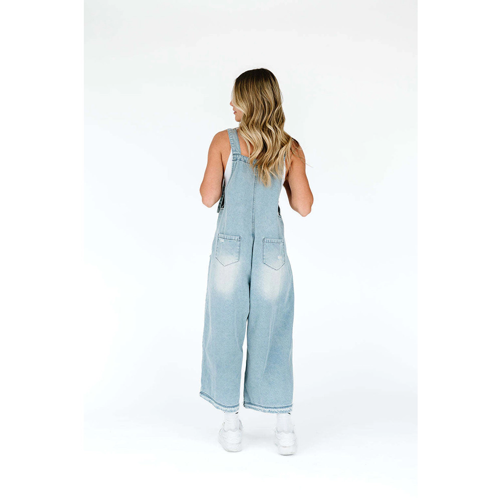 EadianDree Womens Distressed Denim Overalls Loose Wide Leg Cropped Bib Overalls Adjustable Straps Casual Jean Jumpsuit