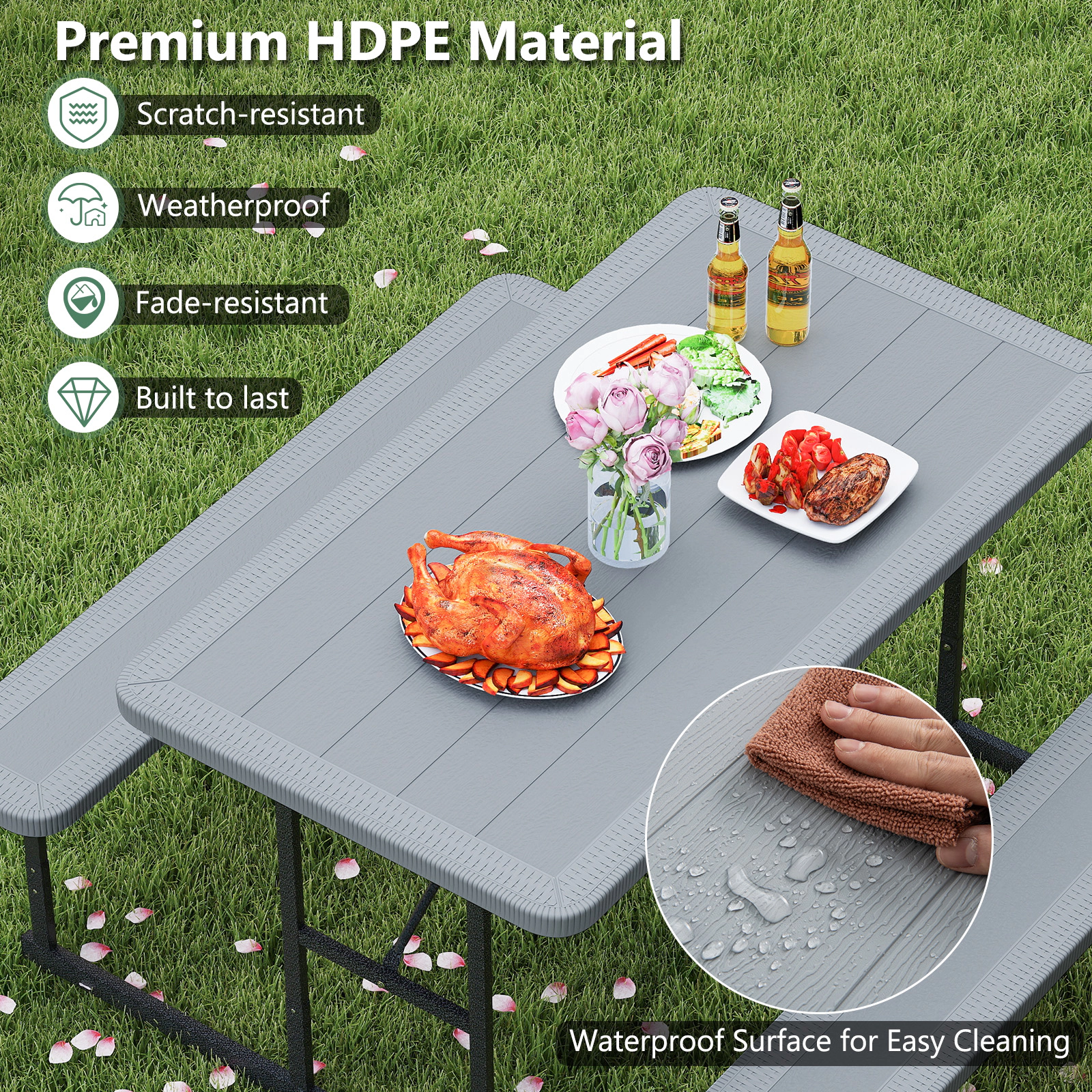 SUGIFT Outdoor Picnic Table Bench Set for 2-4 People 135-lb Table 330-lb Bench Capacity