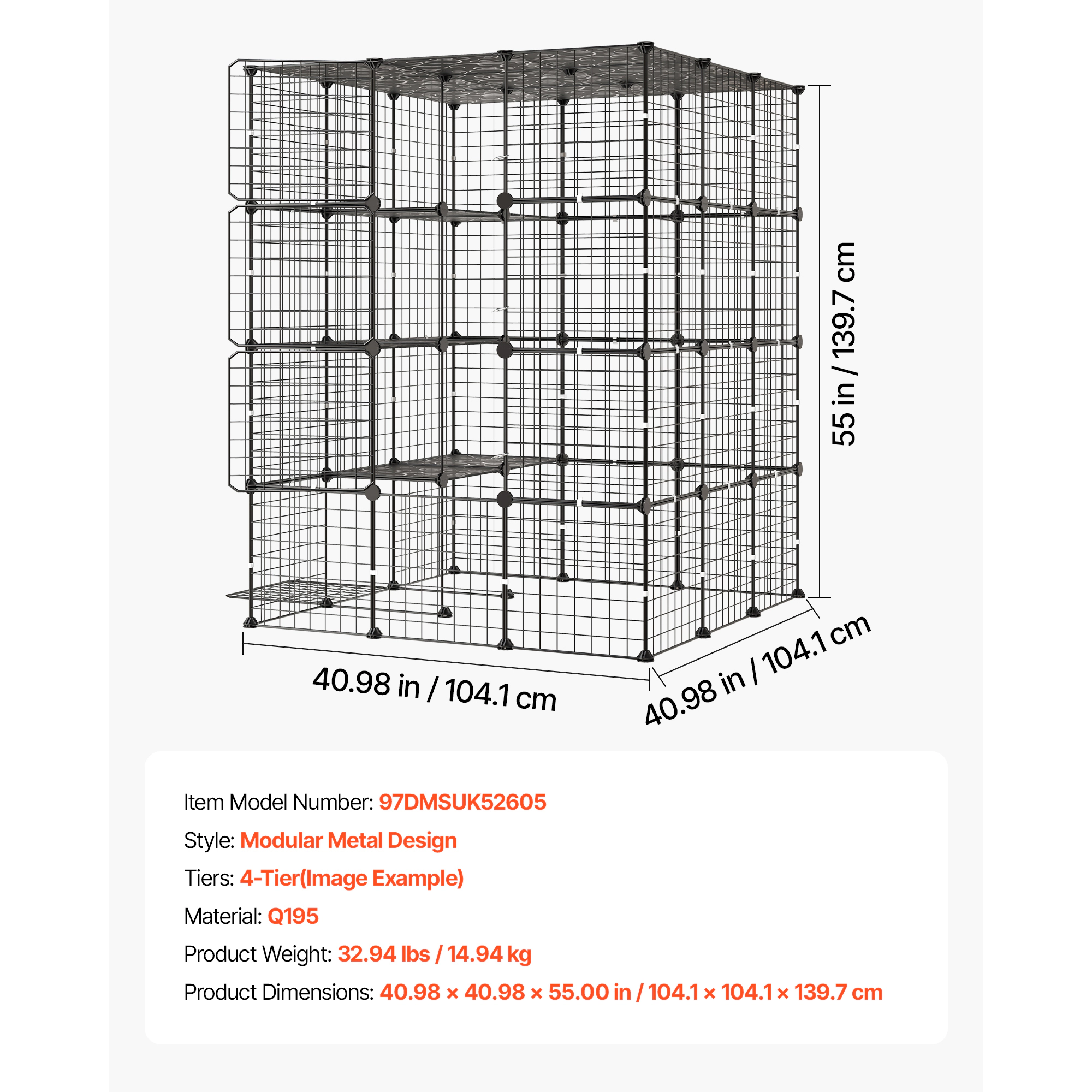 HONGGE Cat Cage Large DIY Cat Playpen Indoor Enclosure Detachable Metal Wire Kennel Crate with Exercise Place for Cats