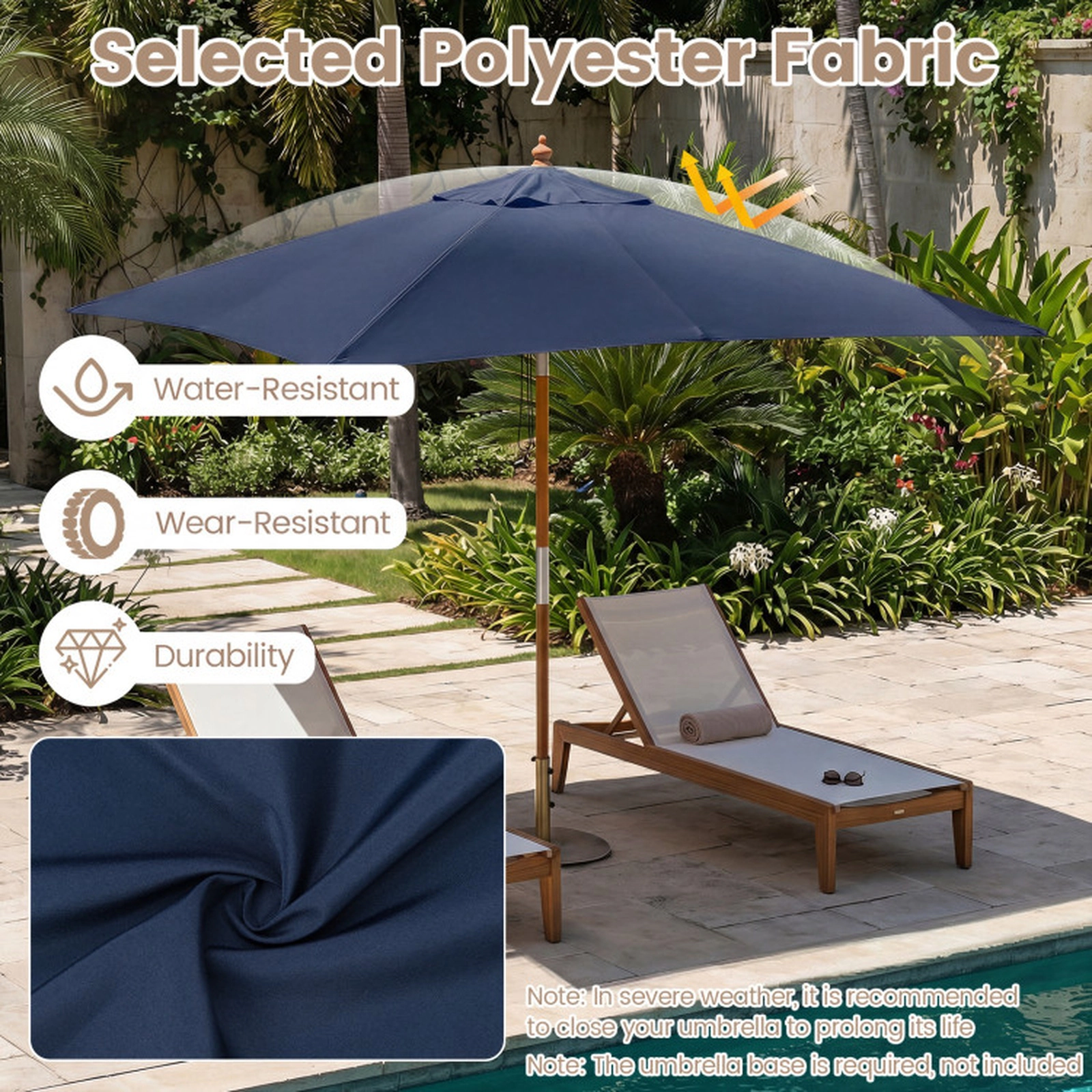 SUGIFT Water-Resistant Rectangular Patio Umbrella with Push-Button Tilt 7-ft Wide Navy