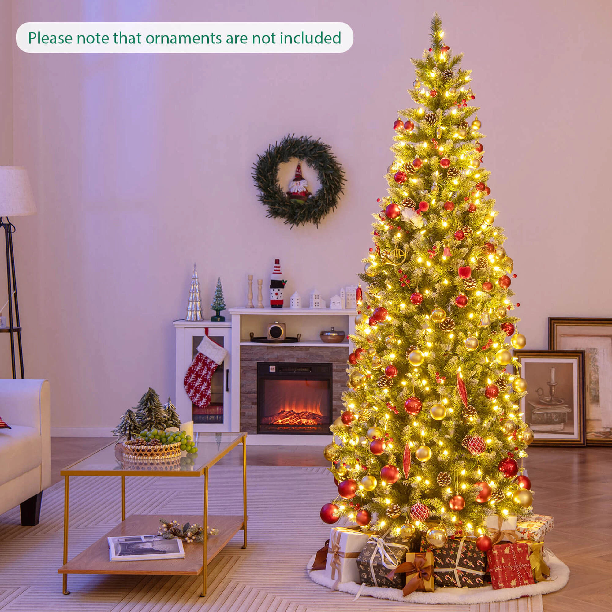 Costway 6 FT Pre-Lit Artificial Christmas Tree with 618 Snowy Branch Tips 280 LED Lights