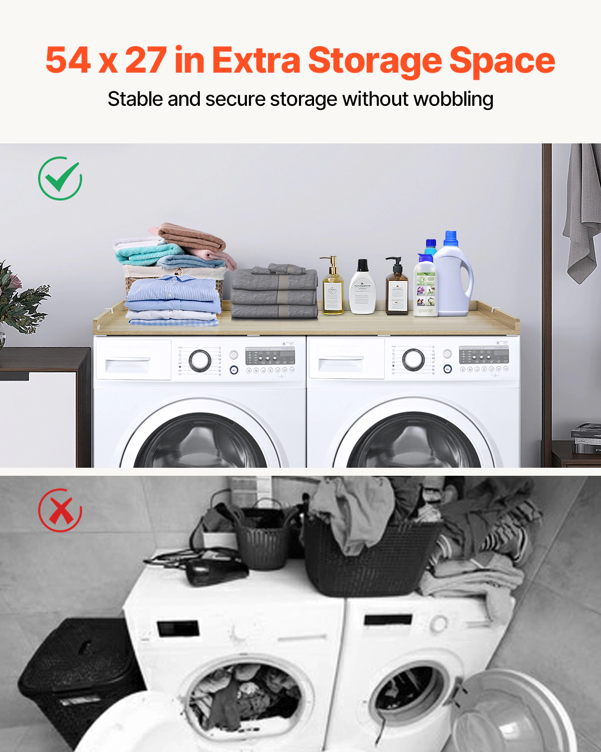 HONGGE Washer and Dryer Countertop, 54 x 27 Inch, Water Resistant Wood Laundry Top, Oak Finish