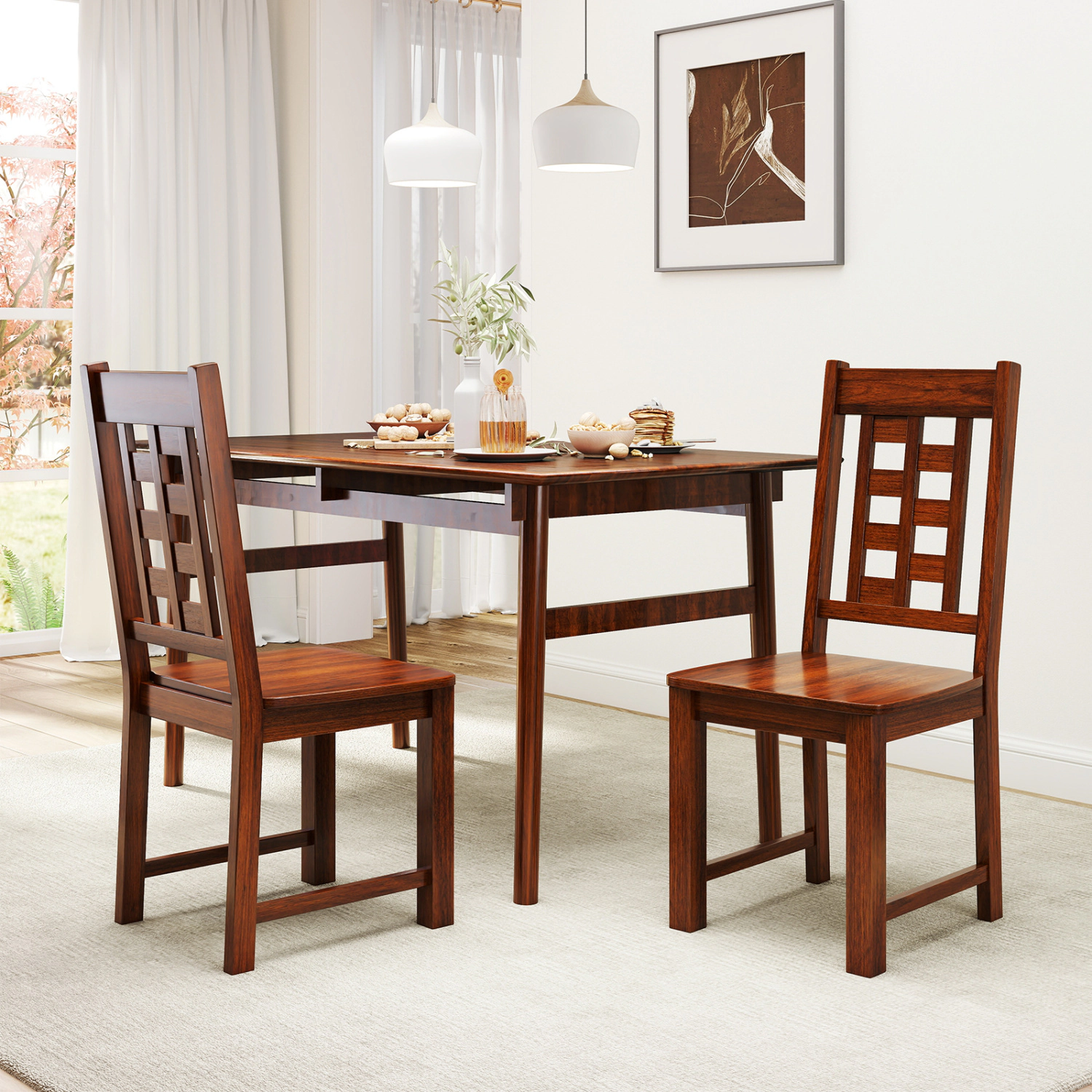 LJG Wooden Dining Chairs Set of 2 Kitchen Chair with Solid Rubber Wood Frame