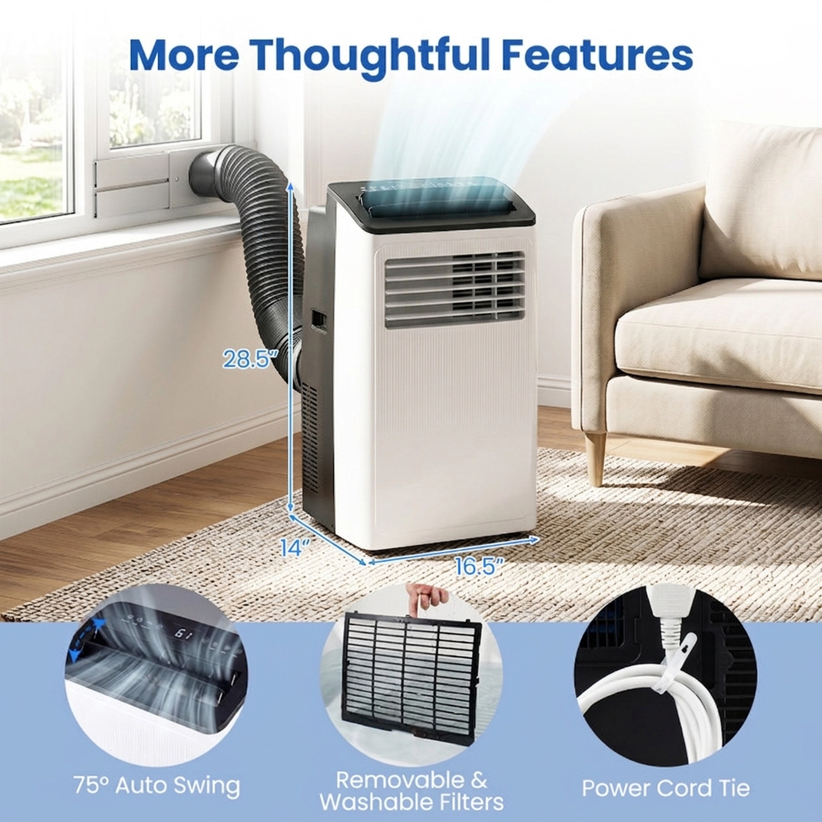 SUGIFT Black 14000-BTU Wi-Fi Portable Air Conditioner with Dehumidifier and 24H Timer 16.5-in W 14-in D 28.5-in H