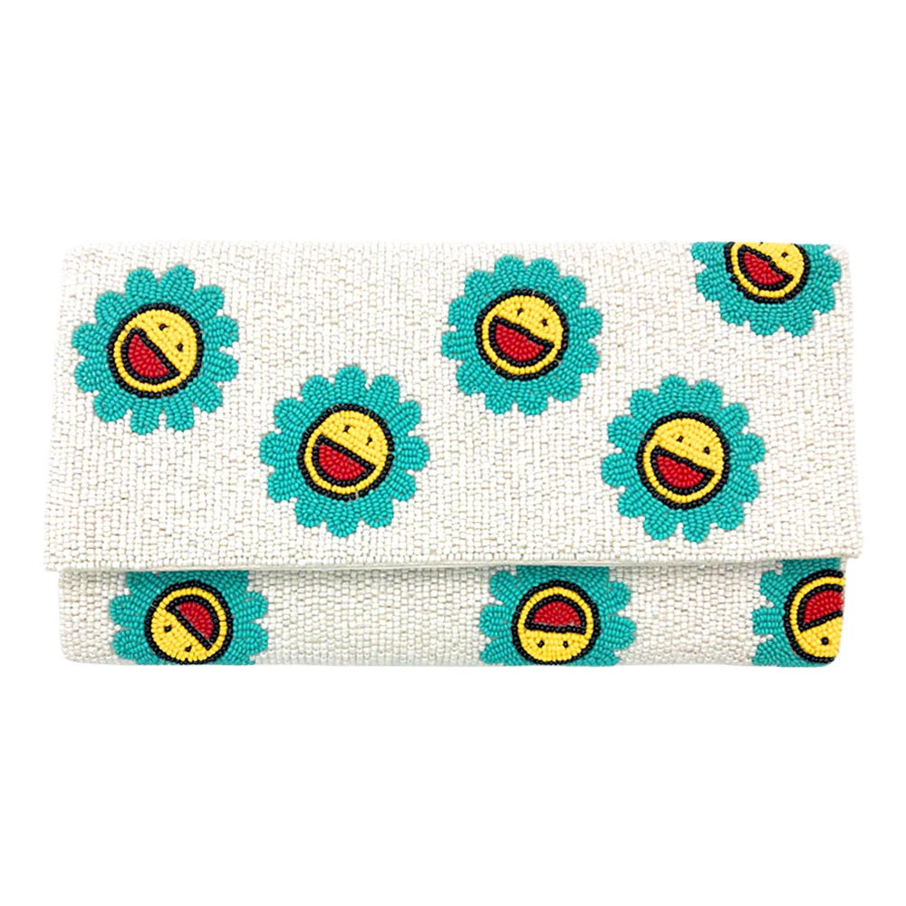 FASHNZFAB Smile Flower Seed Beaded Clutch / Crossbody Bag