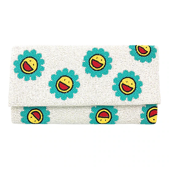 FASHNZFAB Smile Flower Seed Beaded Clutch / Crossbody Bag