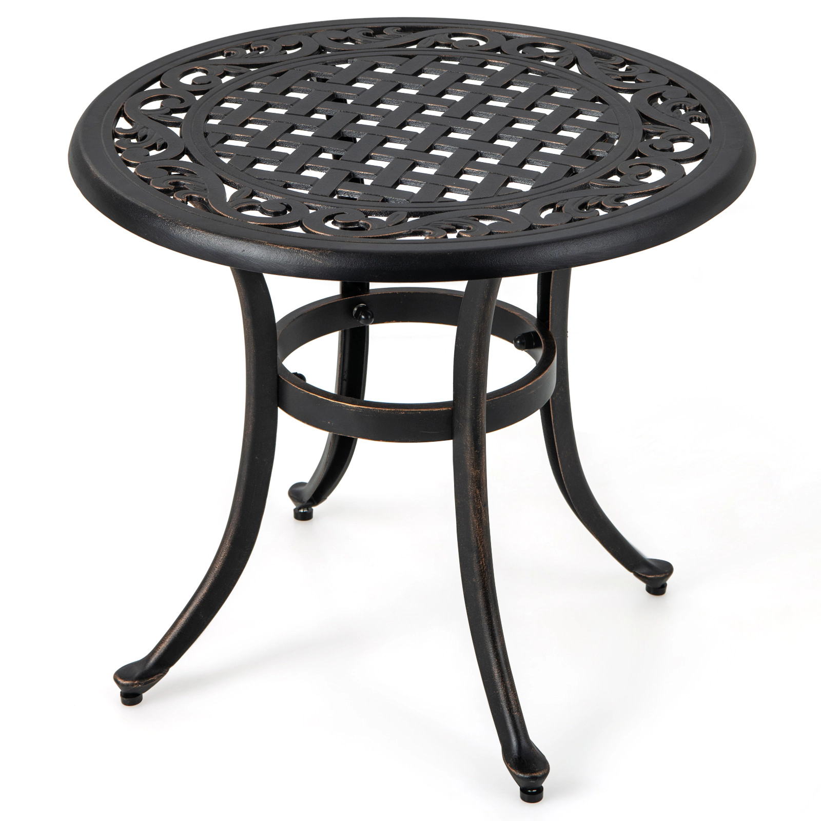 SUGIFT 24-in Round Cast Aluminum Patio Side Table with Adjustable Footpads 110-lb Capacity Antique Brown