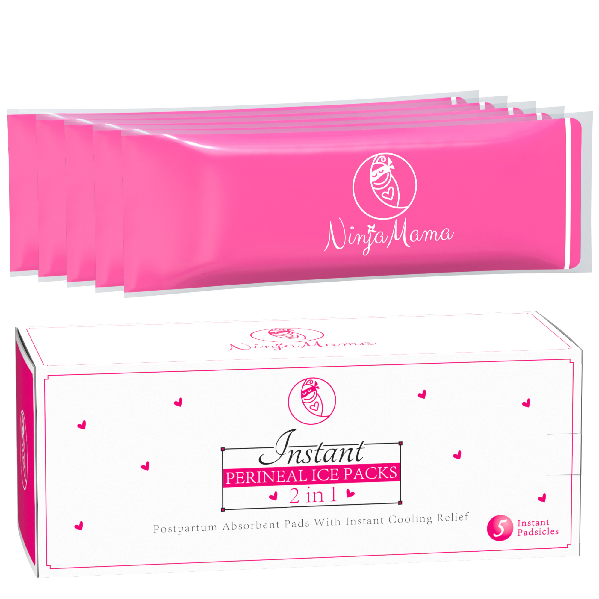 Ninja Mama Women's Instant Perineal Ice Packs - Pack of 5 - Absorbent No freezer Needed - Single Use