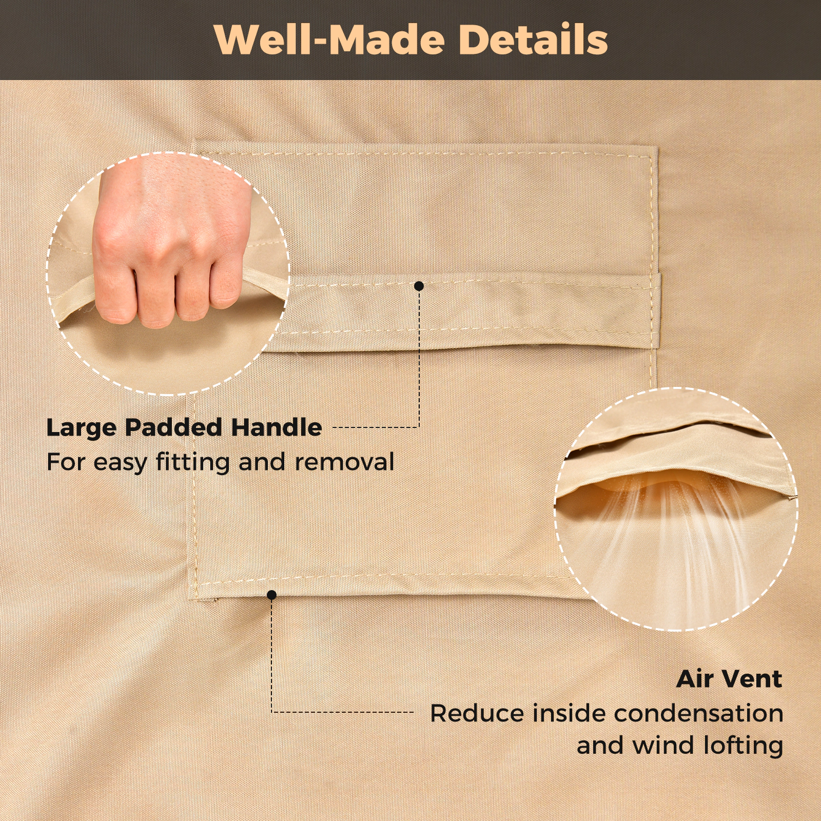 LJG Patio Furniture Cover with Padded Handle and Click-Close Straps