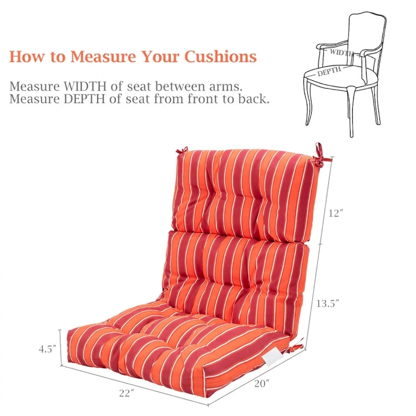 SUGIFT 45.5-in x 22-in Red Tufted High Back Outdoor Patio Chair Cushion with 3-Fold Design and String Ties