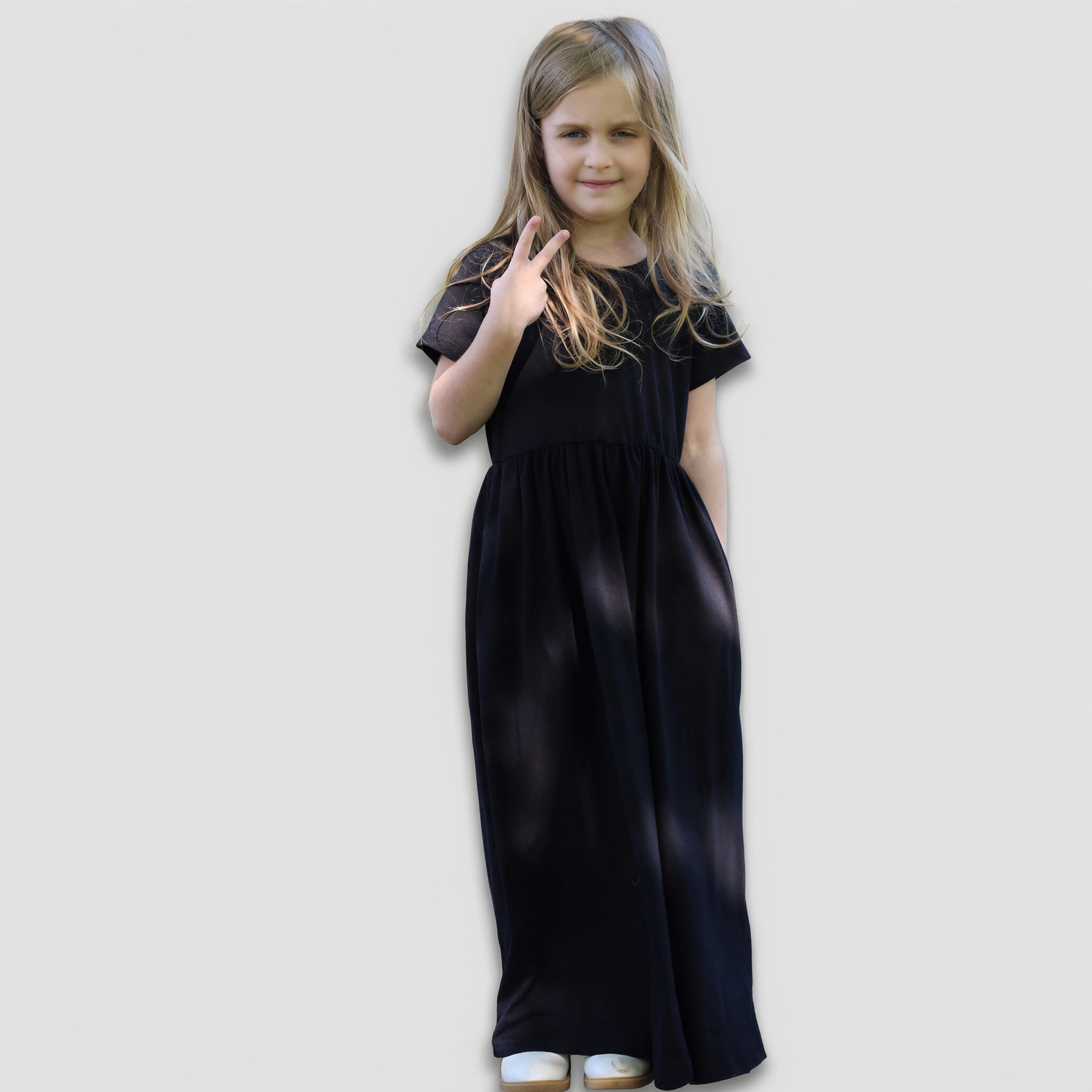 Arshiner Girls Maxi Dress Longshort Sleeve Casual Holiday With Pockets