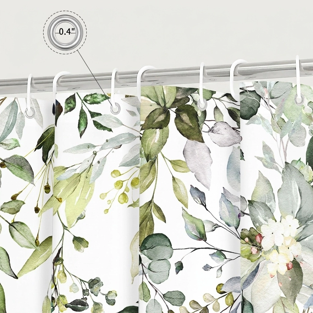 WZK Watercolor Eucalyptus Leaves Waterproof Fabric Rustproof Grommets Machine Washable Bathroom Shower Curtain