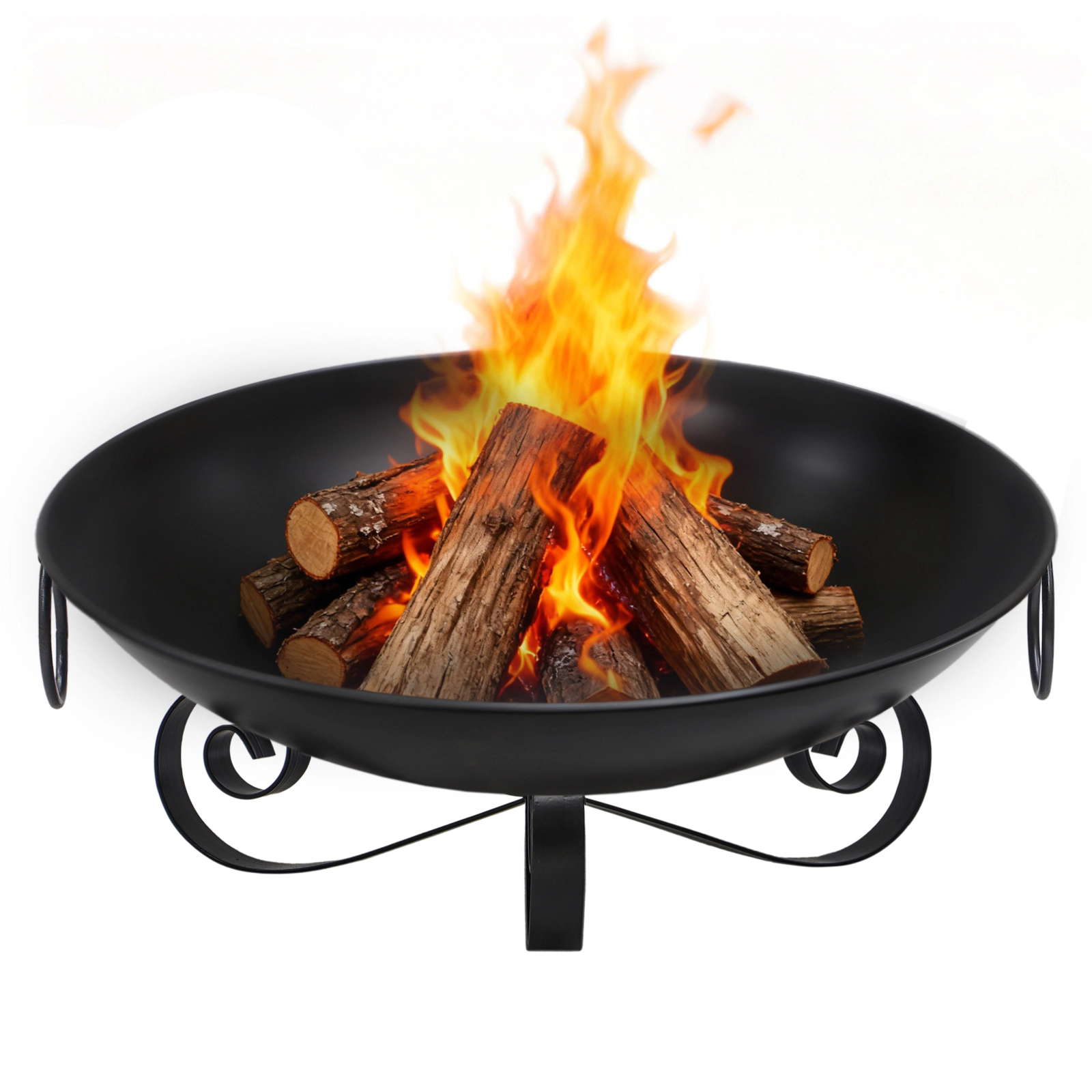 SUGIFT 24-Inch Wood-Burning Fire Pit Bowl with Carry Handles Black