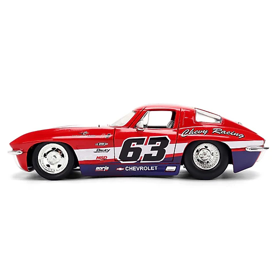 Jada Collectible 1963 Chevrolet Corvette Stingray #63 "Chevy Racing" Red With White And Blue Stripes "Bigtime Muscle"