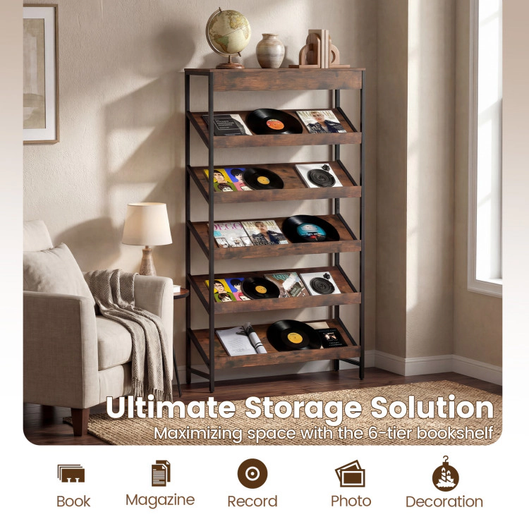 Hivvago 6-Tier Tall Freestanding Bookshelf with Angled Shelves for Home Office