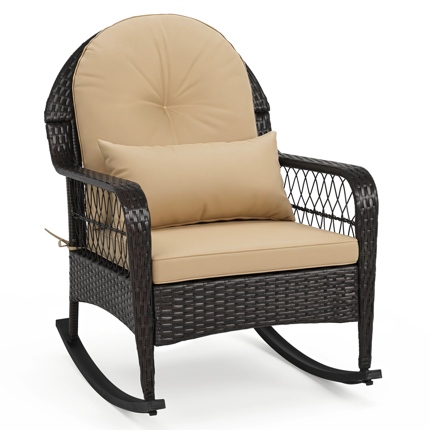 LJG Outdoor Wicker Rocking Chair with Anti-Tip Stoppers 400 LBS for Porch Deck