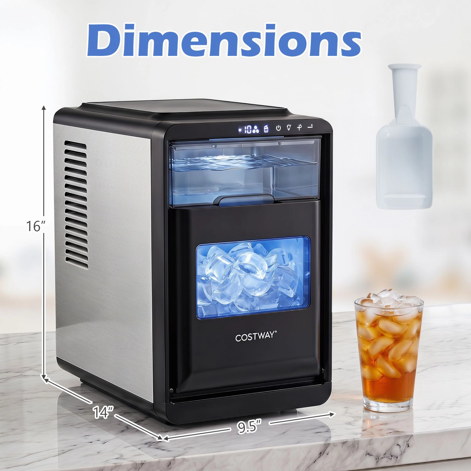 SlickBlue Grey Stainless Steel Ice Machine, 26 Lbs Daily, Crescent Ice