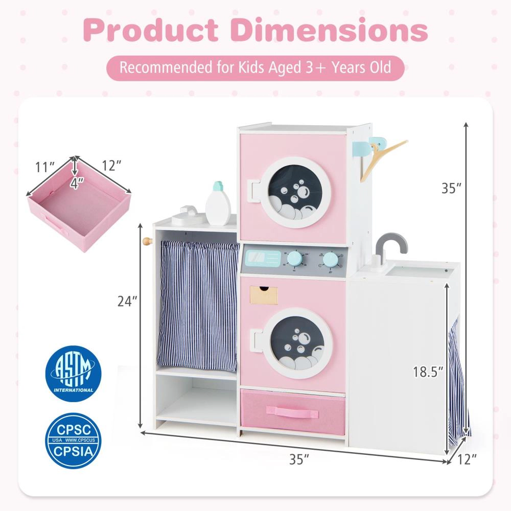 Hivvago Wooden Kids Laundry Playset with Laundry Detergent Bottle and Clothes Hangers