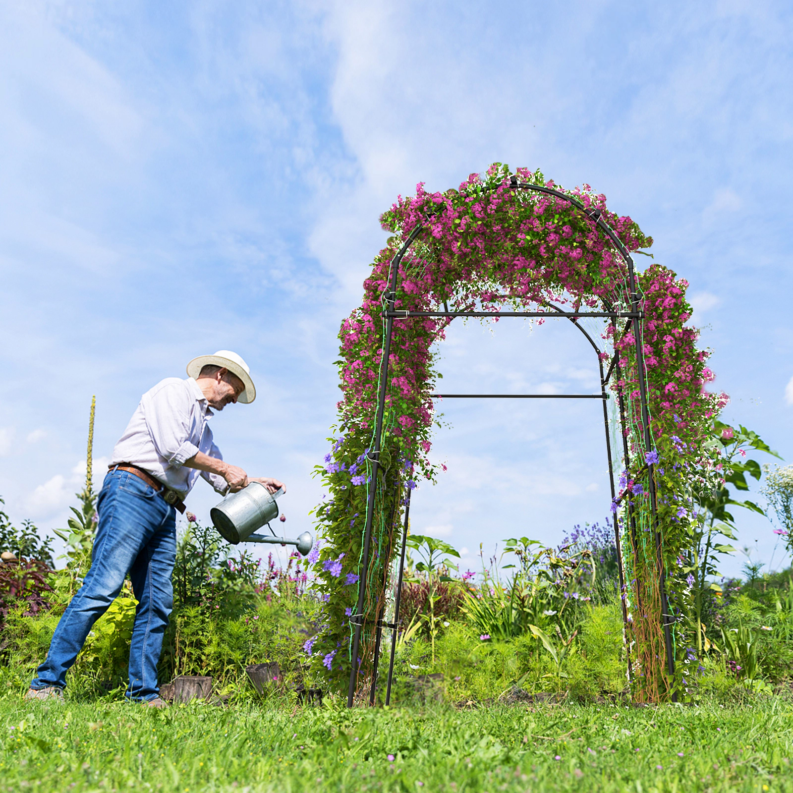 LJG 7.5 Feet Garden Arch Trellis with PE Coated Metal Structure