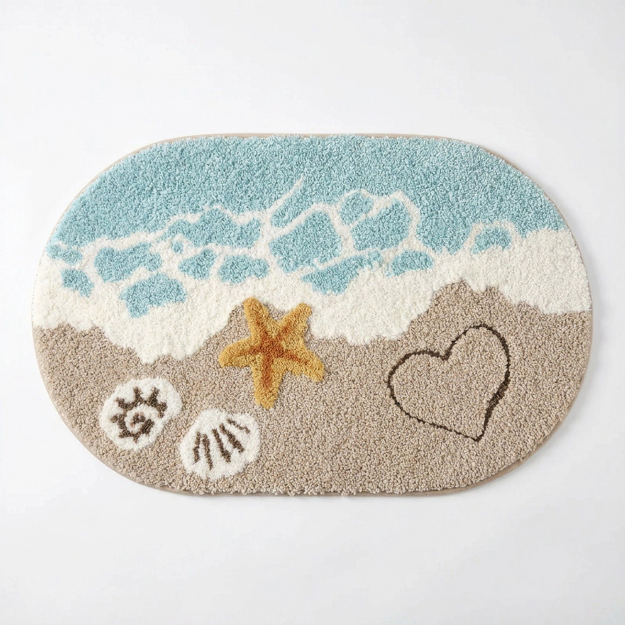 Alilang Unisex Beach Inspired Tufted Bathroom Bath Mats Set with Seashell Starfish Pattern Soft Plh Texture 2 Piece Set