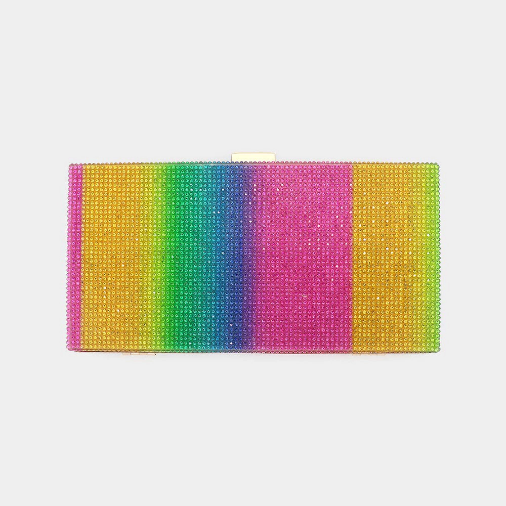 Fashnzfab Rainbow Bling Rectangle Evening Tote / Clutch / Crossbody Bag
