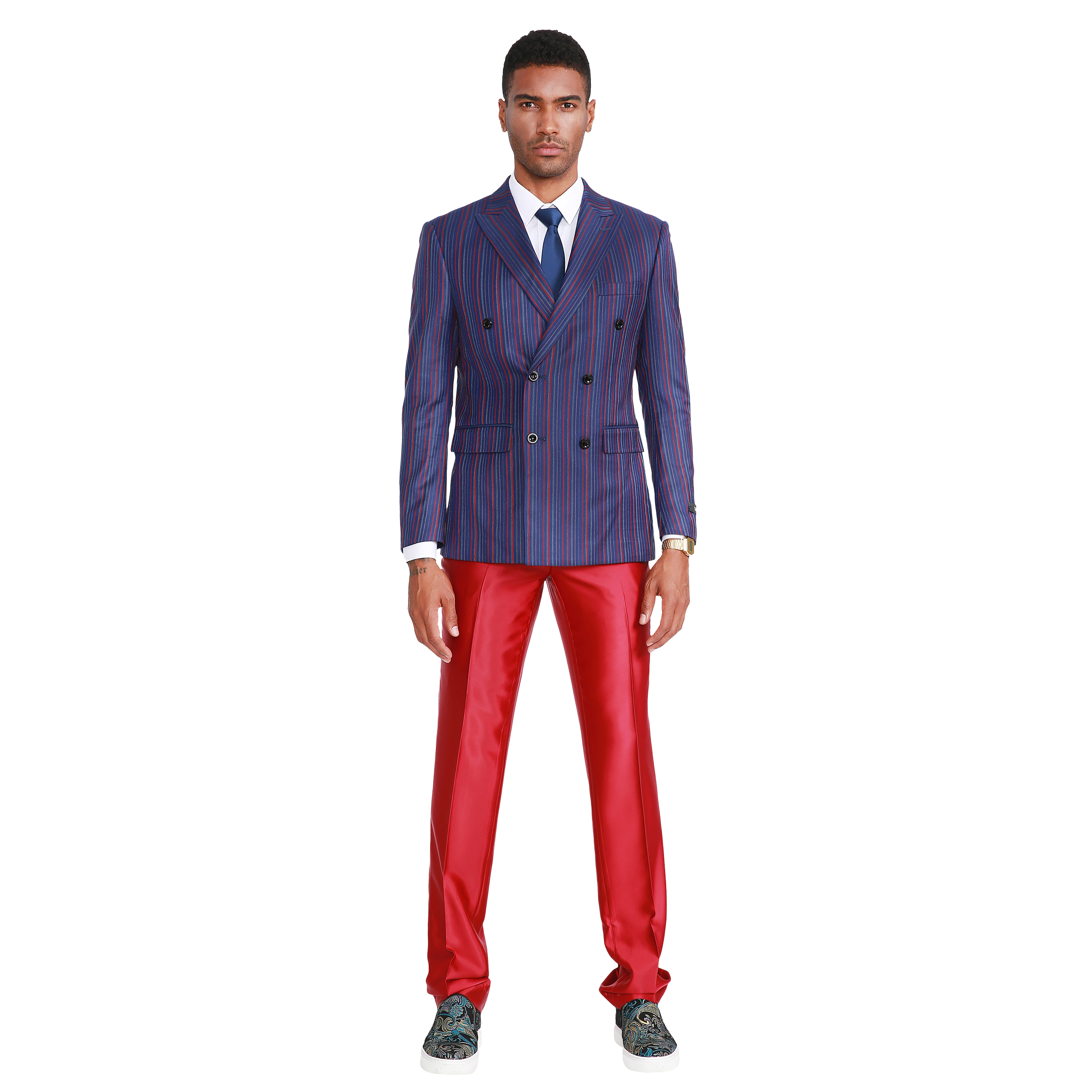Tazzio Men's Double Breasted 2-Piece Suit Set, Fashion Pinstriped