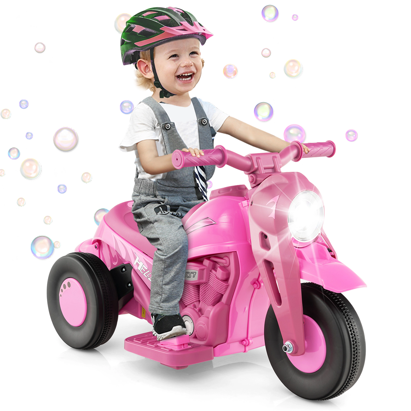 SUGIFT 6V Kids Electric Ride-On Motorcycle with Bubble Maker and Music 66-lb Capacity with LED Head Light Pink