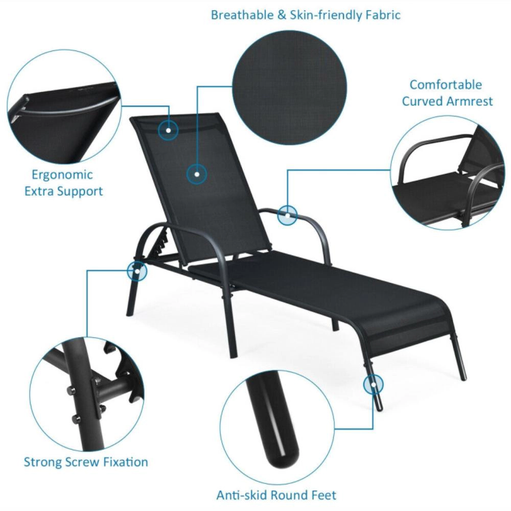 Hivvago 2 Pieces Outdoor Patio Lounge Chair Chaise Fabric With Adjustable Reclining Armrest