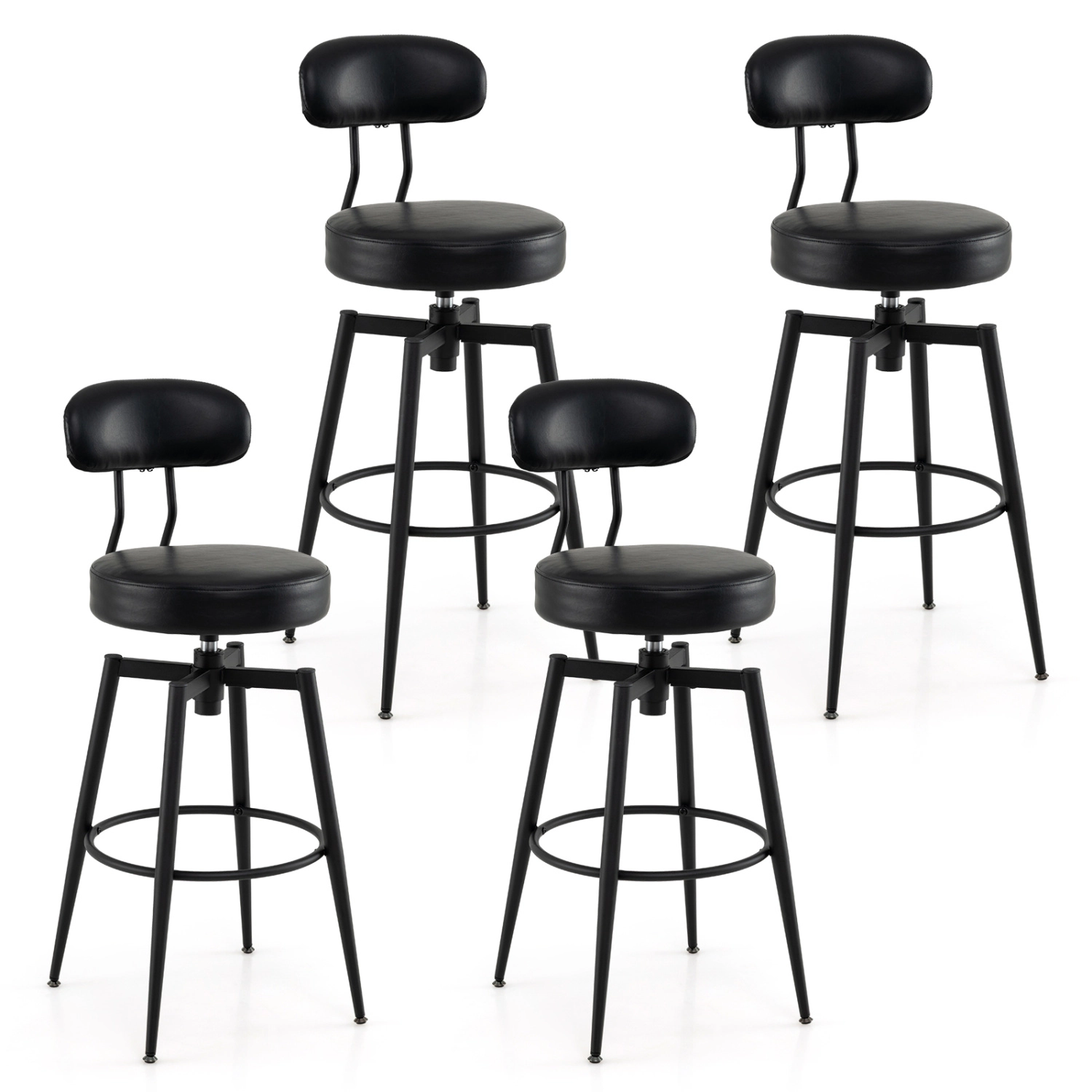 Hivvago Set Of 4 Swivel Barstools Faux Leather With Upholstered Seat And Back
