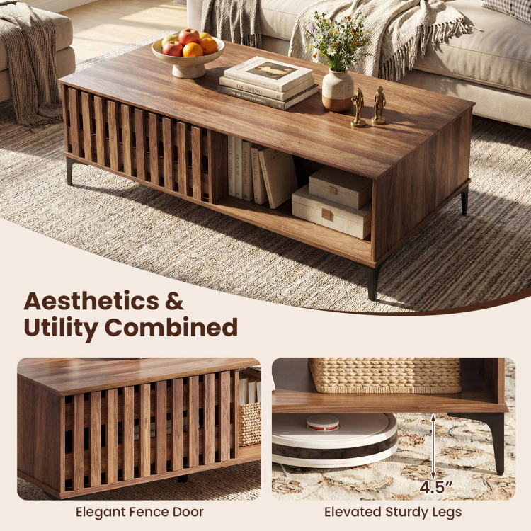 Hivvago 47 Inches Mid Century Coffee Table Farmhouse Wooden Center Table