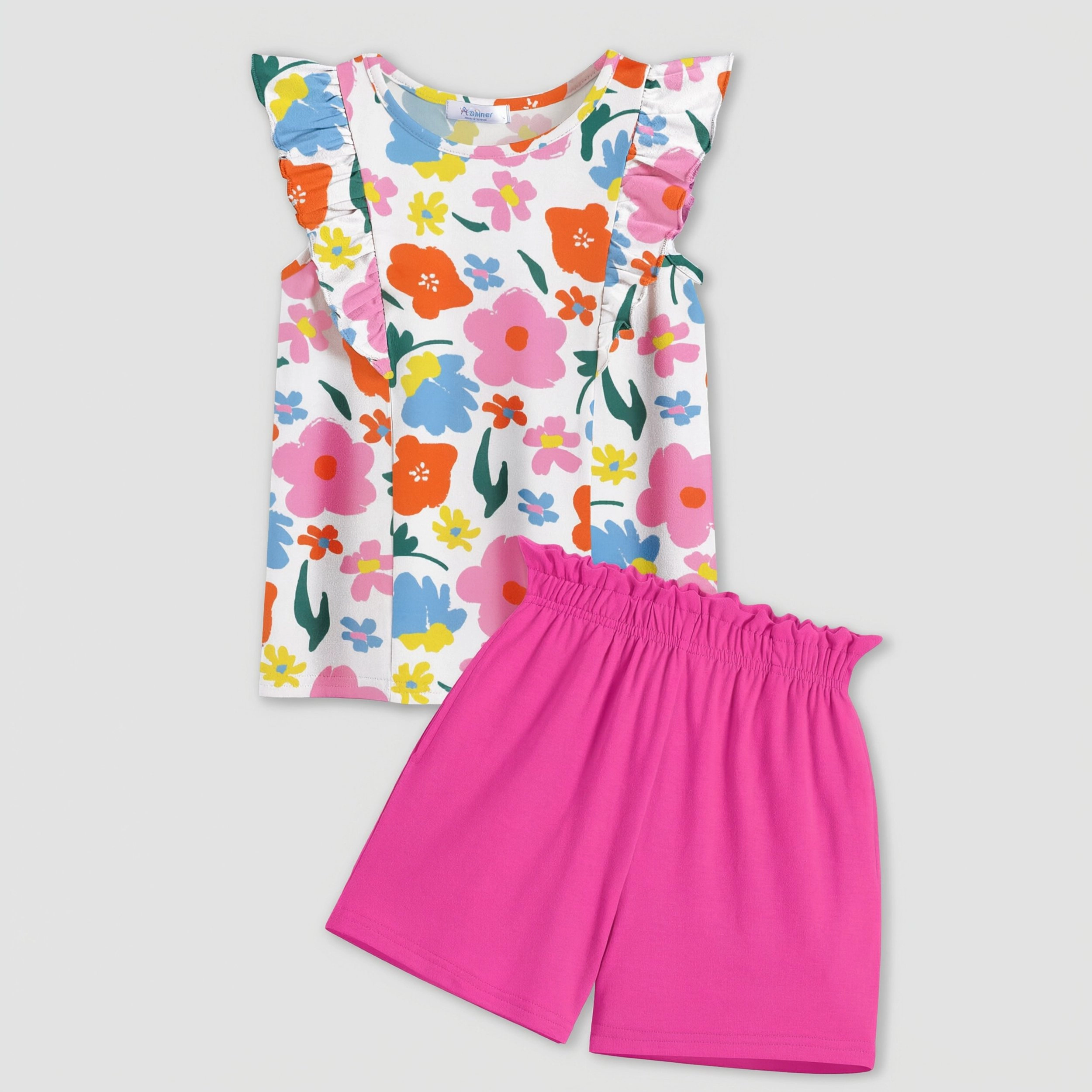 Arshiner Girls Two Piece Outfits Summer Clothes Ruffle Sleeveless Tops And Casual Short Sets