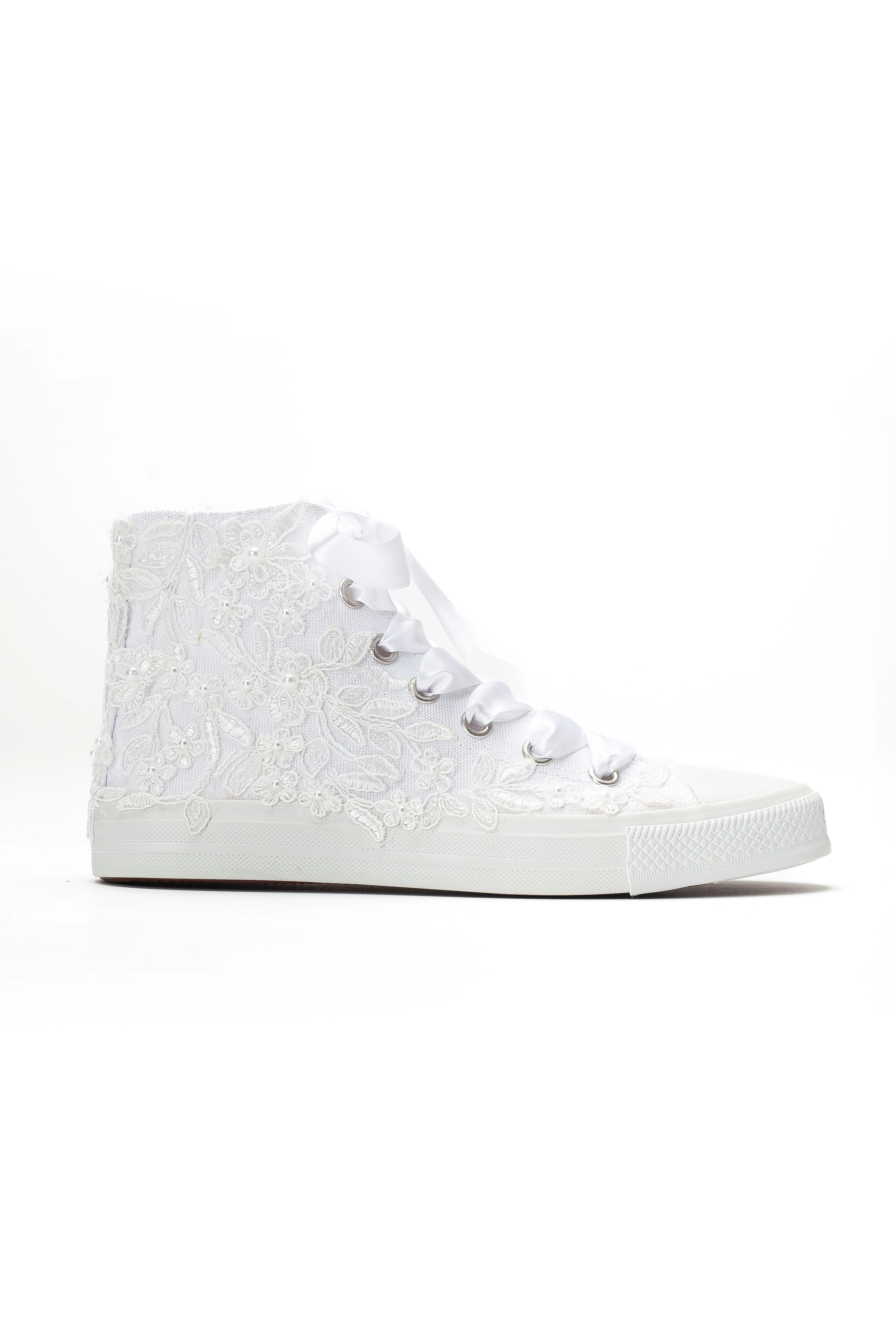 Forever & Always Womens Isolde Lace High Top Bridal Sneaker
