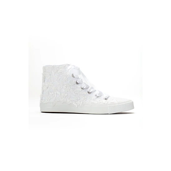Forever & Always Womens Isolde Lace High Top Bridal Sneaker