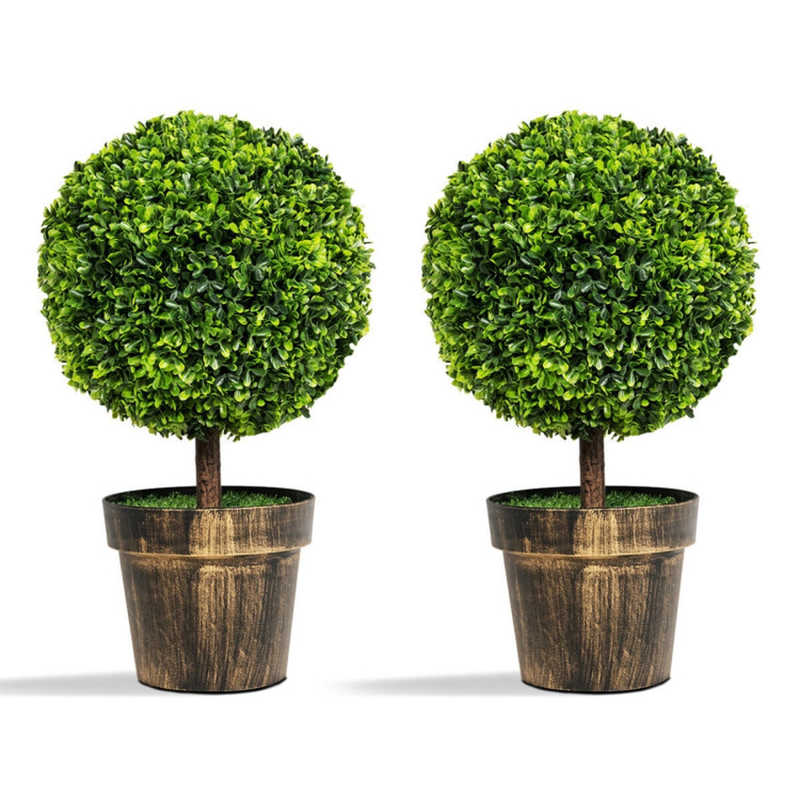 SUGIFT 2-Piece Natural Trunk Cement-Filled Pot Artificial Boxwood Topiary Ball Trees 24-in x 12-in 7-lb Each Green