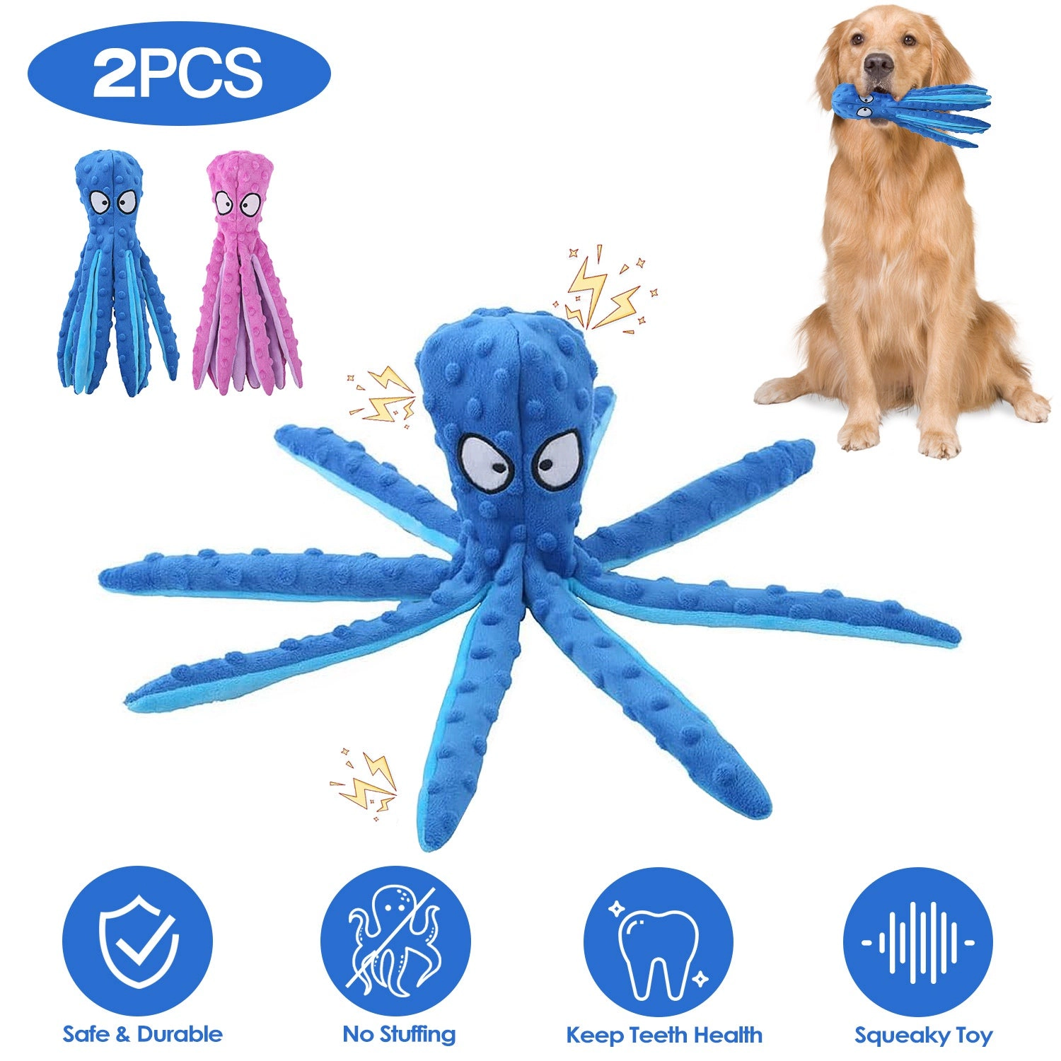 GBruno No-Stuffing Crinkle Octopus Dog Toy 2-Pack