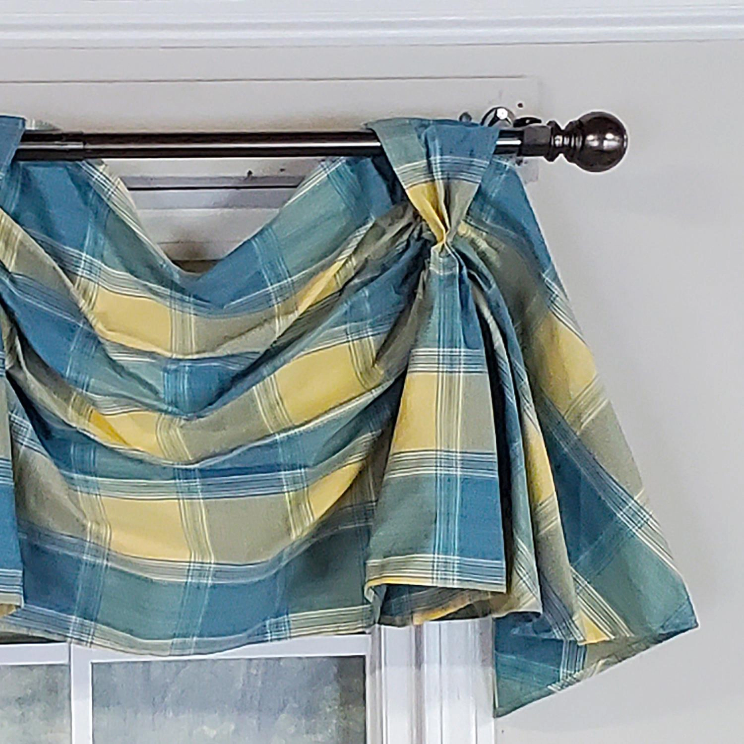 RLF Home Duncaster 2-Scoop Celebration Cotton with Fully Lined 3" Rod Pocket Valnance for Windows 45" x 18" Porcelain