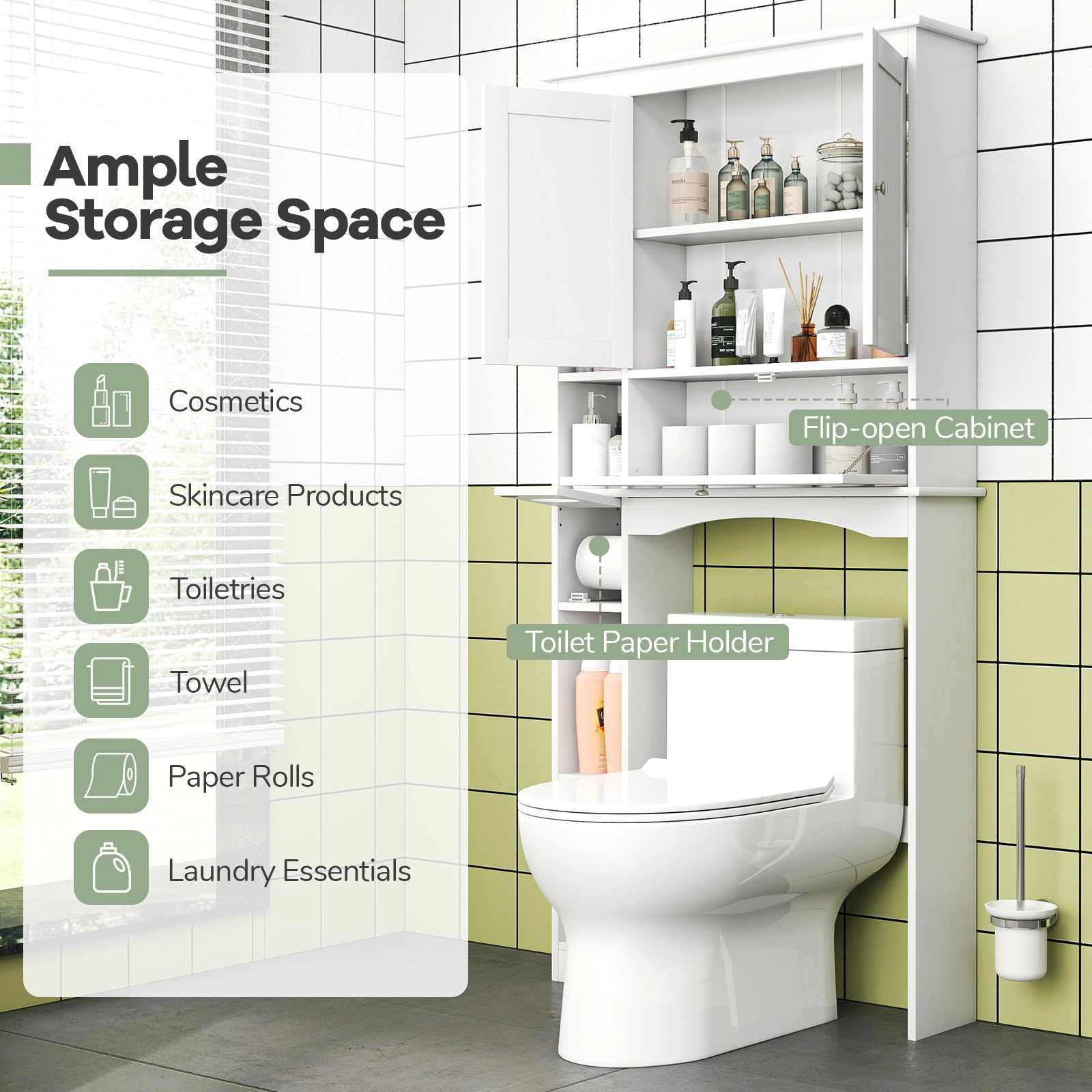 SUGIFT Over The Toilet Storage Cabinet With Adjustable Shelf And Bottom Bar 265-lb Capacity 31.5-in Wide White