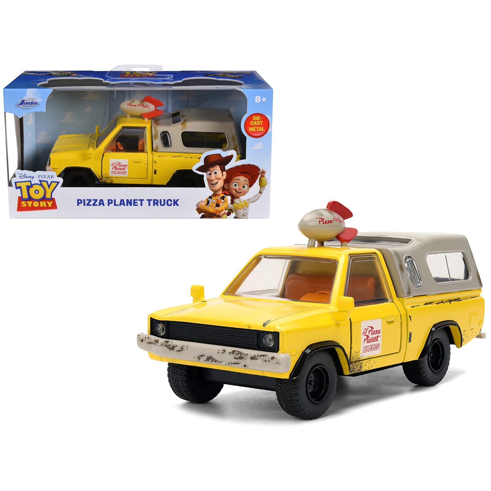 Jada Pizza Planet Truck Yellow (Weathered) with Beige Camper "Toy Story" (1995) Movie "Hollywood Rides" Series